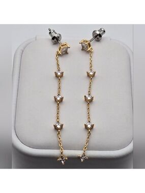 ✨2/$10✨ Fossil Gold Tone Dangle Drop Earrings Cubic Zirconia 2''